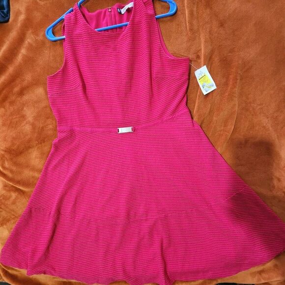Jennifer Lopez Sleeveless Fit & Flare Textured Fuchsia Dress Size 12 Lined   B5 - Picture 1 of 13